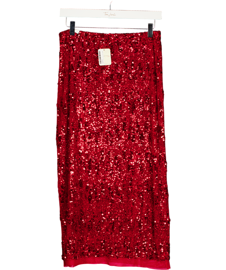 Free People Party Trick Red Sequin Midi Skirt UK S