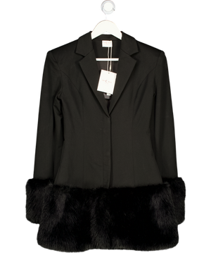 MISS CIRCLE Wenona Black Fur Trimmed V-neck Mini Blazer Dress UK S