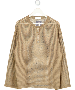 THE FRANKIE SHOP Brown Ribbed Sheer Henley Top UK L