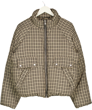 TOPSHOP Brown Micro Check Funnel Neck Puffer Jacke UK S