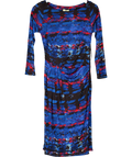 ISSA LONDON Blue Printed Ruched Side Santa Fe Viscise Jersey Dress UK 12
