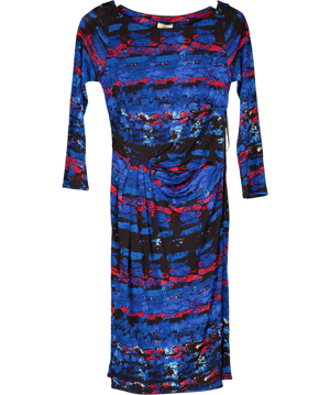 ISSA LONDON Blue Printed Ruched Side Santa Fe Viscose Jersey Dress UK 12