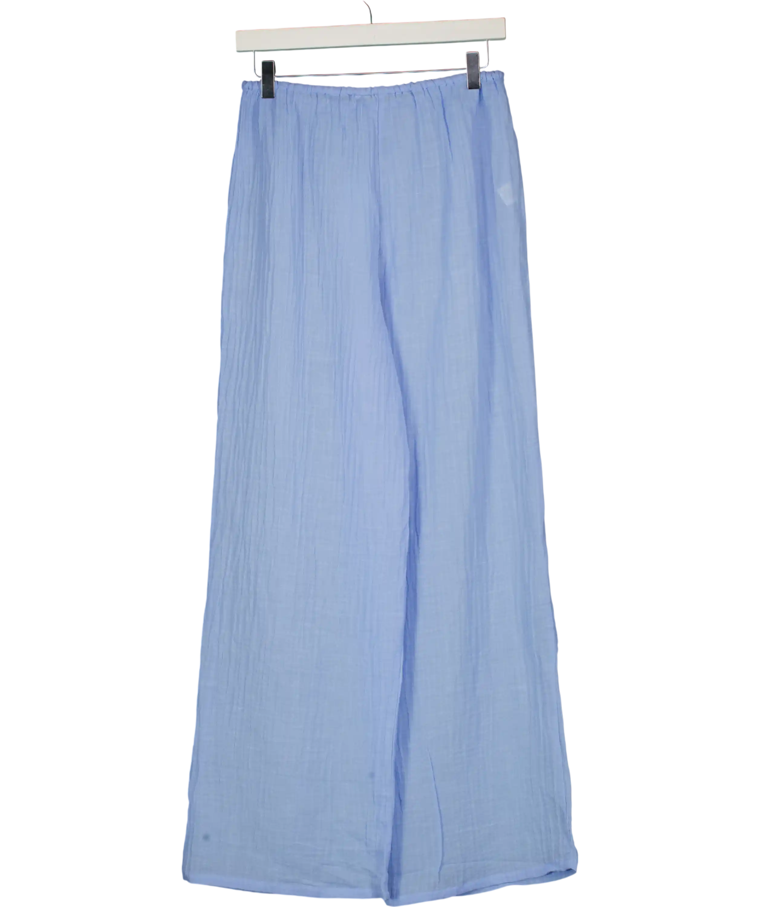 CELINE PARIS Sky Blue Belize Crinkle Wide Leg Trousers UK S