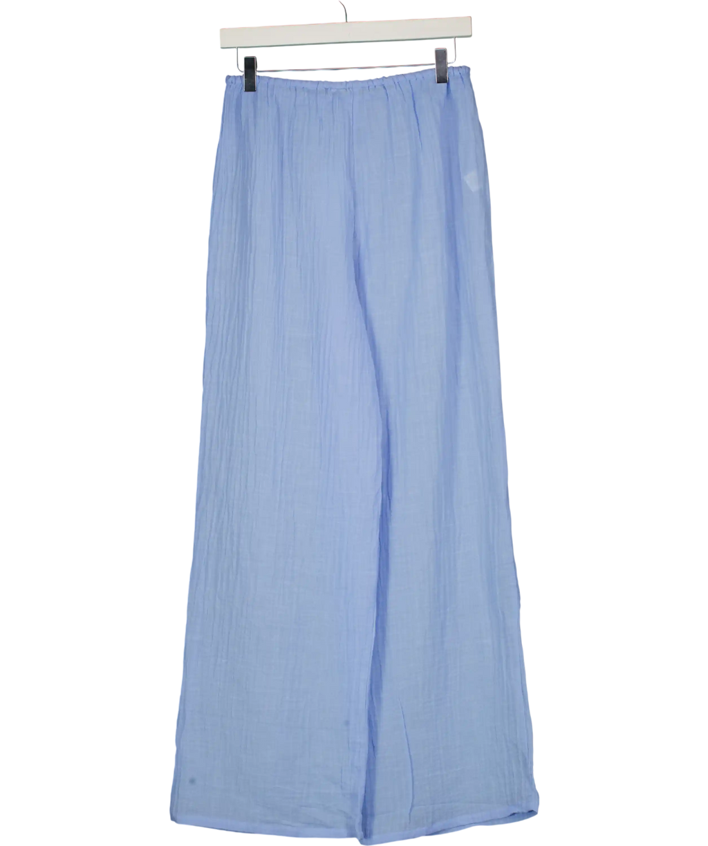 CELINE PARIS Sky Blue Belize Crinkle Wide Leg Trousers UK S