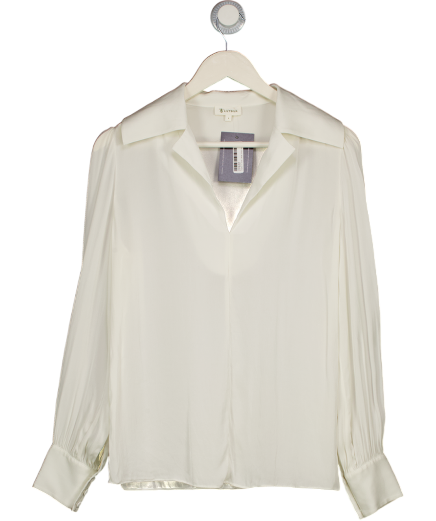 LILYSILK Cream Luxury Stretch Silk Popover Blouse UK S