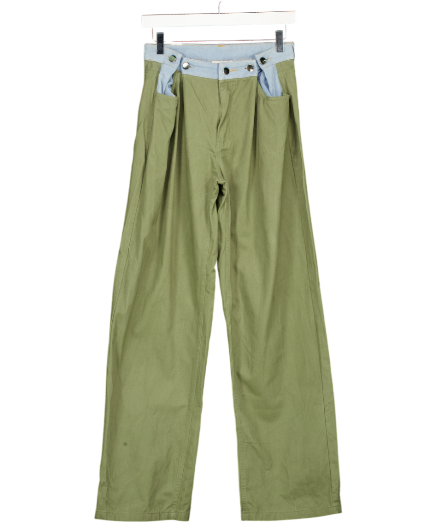 DAHLIA Green Khaki & Blue Denim Straight Leg Trousers UK XS