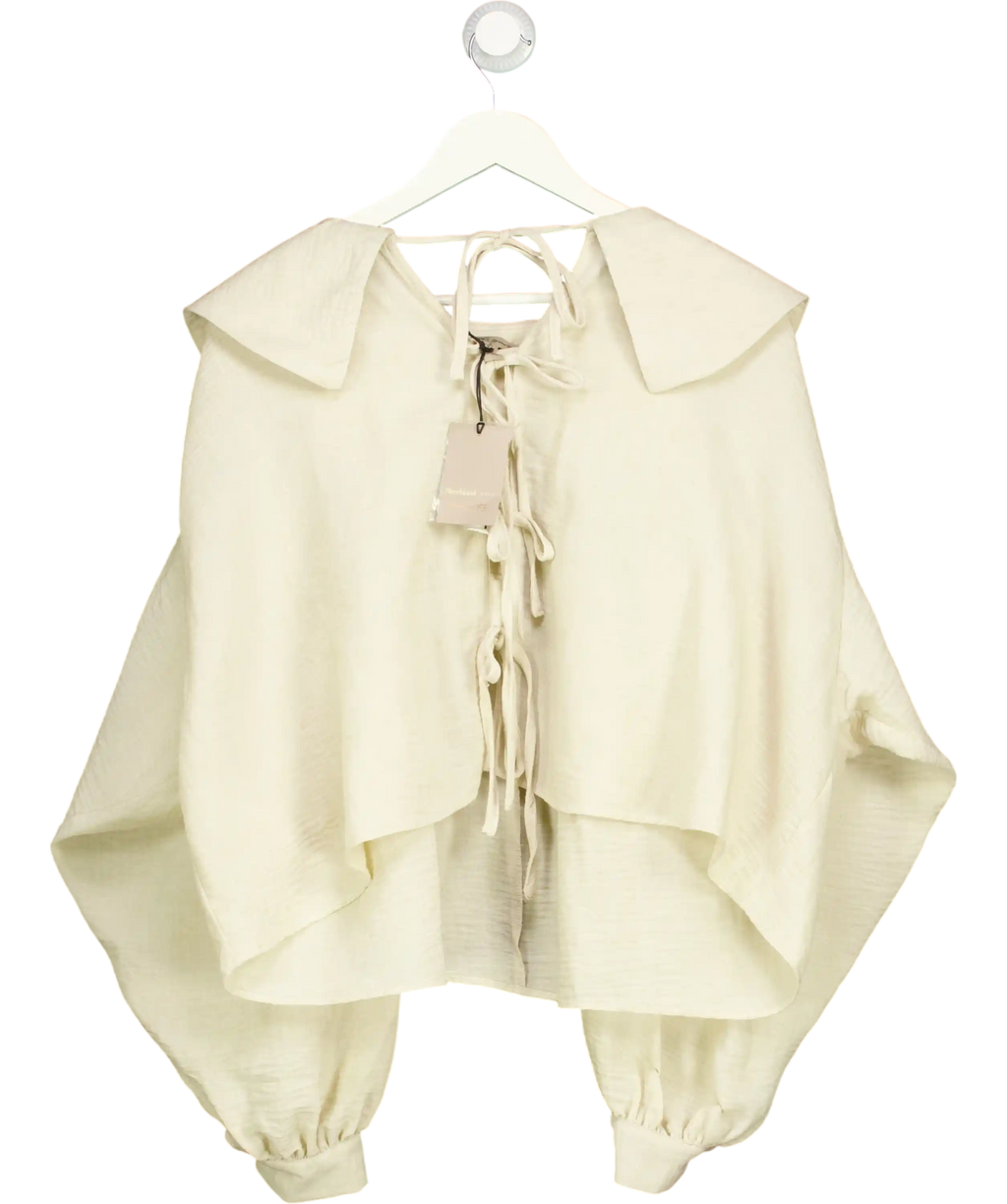 River Island Beige Crinkle Tie Front Large Collar Blouse UK 12