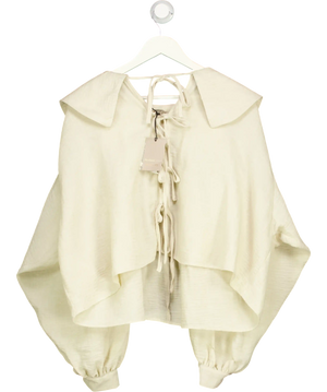River Island Beige Crinkle Tie Front Large Collar Blouse UK 12