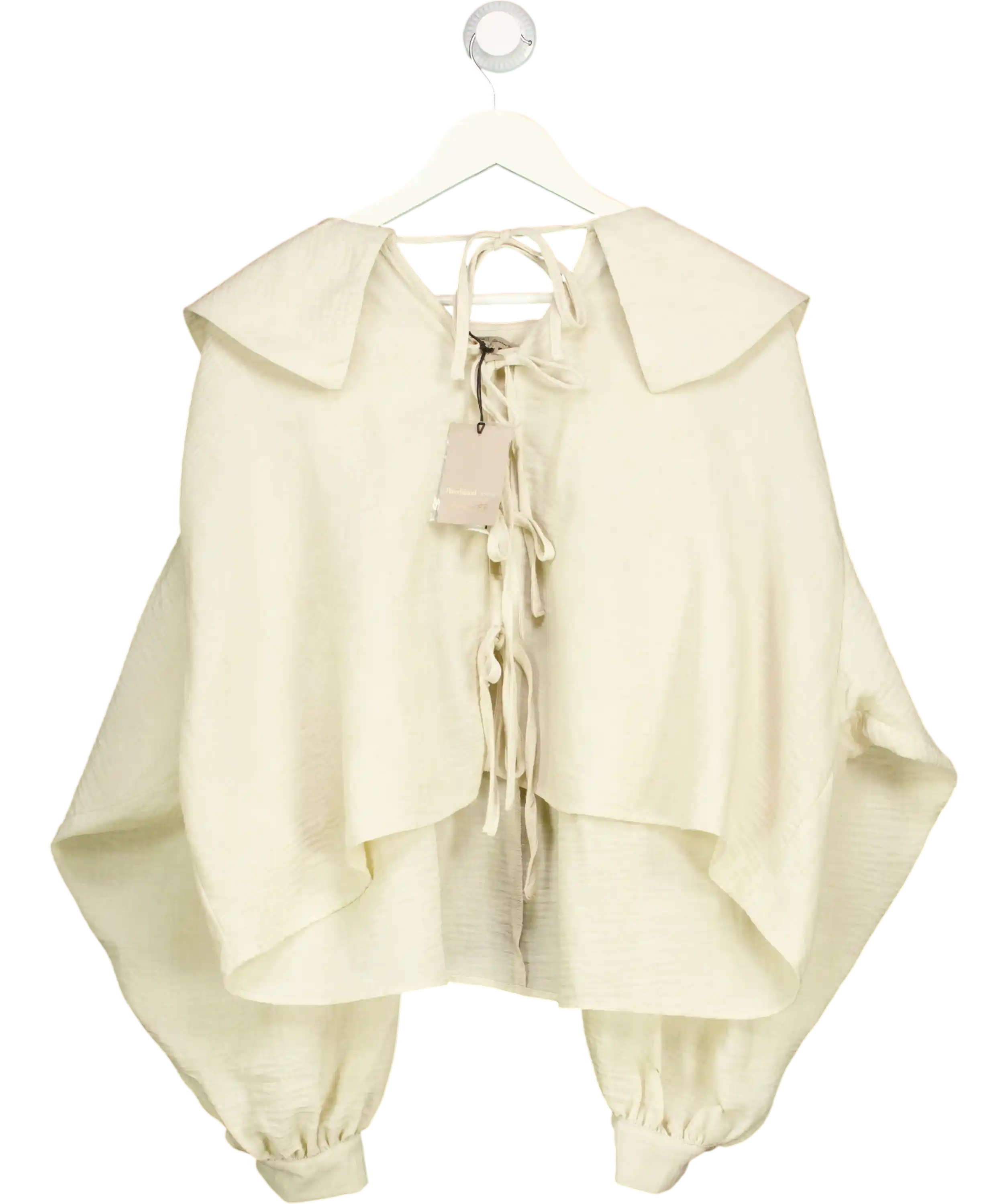 River Island Beige Crinkle Tie Front Large Collar Blouse UK 12