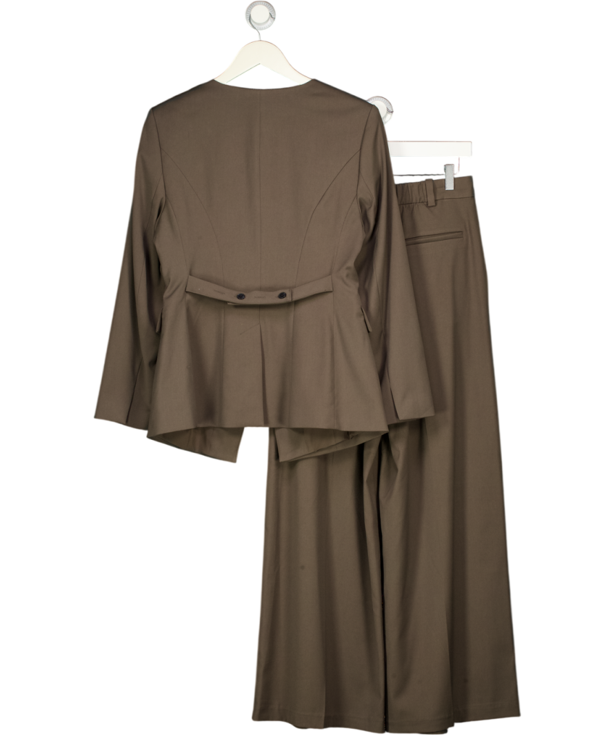 M&S Brown 2-piece Collarless Blazer & Pleated Wide Leg Trousers Set - Mole UK 10