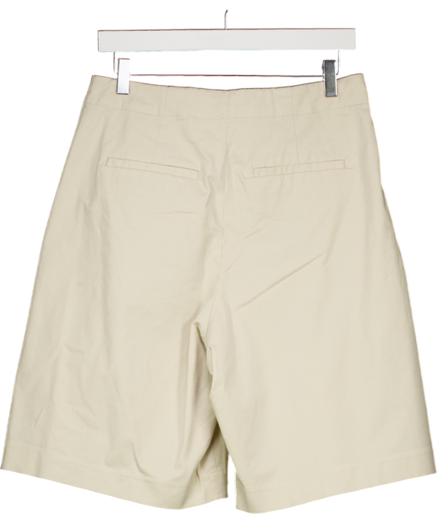 M&S Beige Cotton Rich High Waisted Pleat Front Bermuda Shorts UK 12