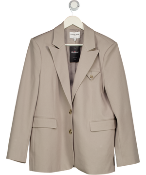 NA-KD X Claire Rose Beige Pocket Detail Oversized Blazer UK 8