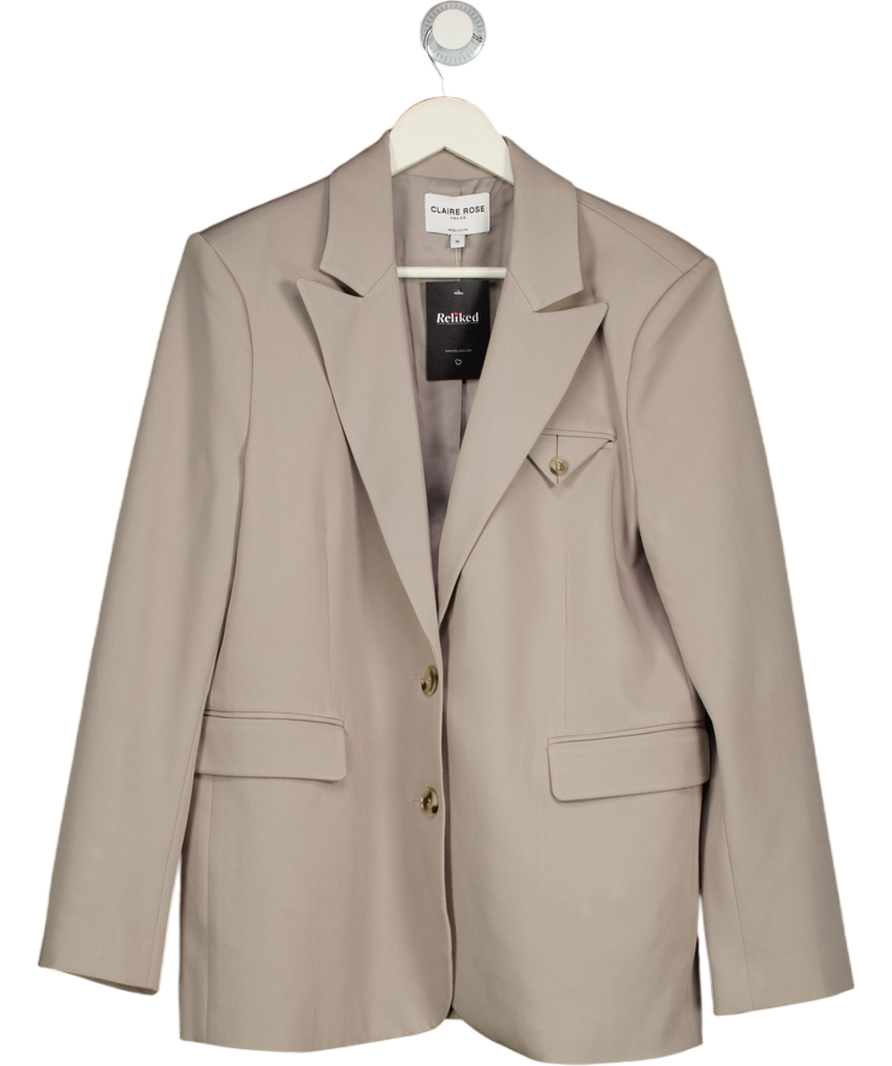 NA-KD X Claire Rose Beige Pocket Detail Oversized Blazer UK 8