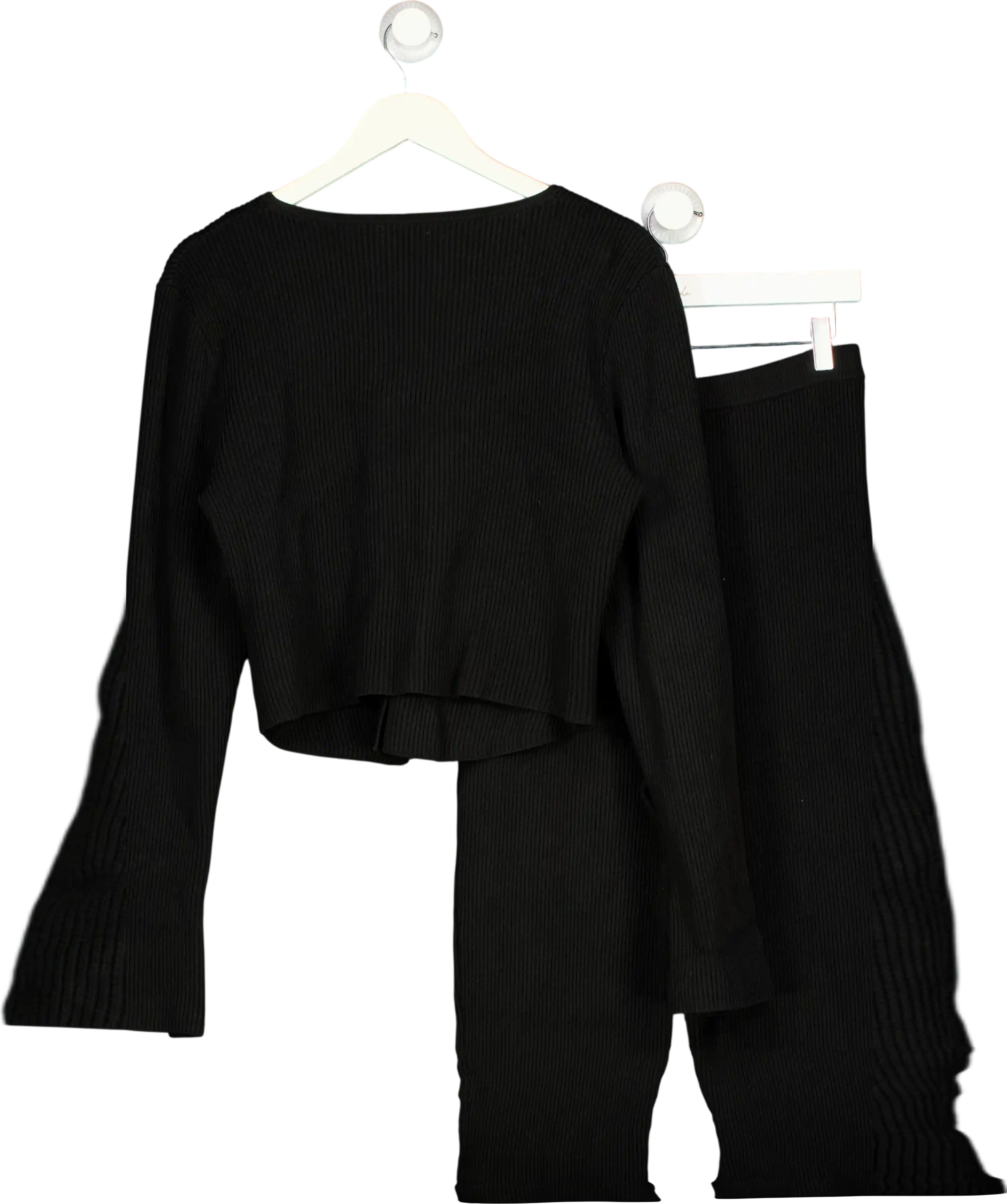 HOUSE OF CB 2-piece Ylvia Black Ribbed Knit Cardigan And Mitzi Leggings Set UK L+