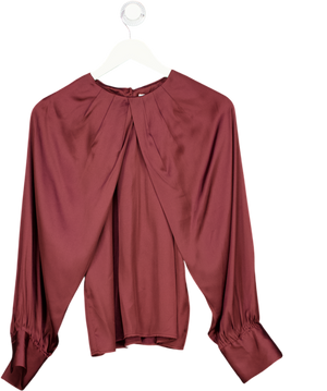 H&M Burgundy Red Balloon-sleeved Satin Blouse UK S