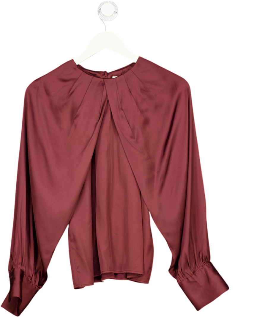 H&M Burgundy Red Balloon-sleeved Satin Blouse UK S