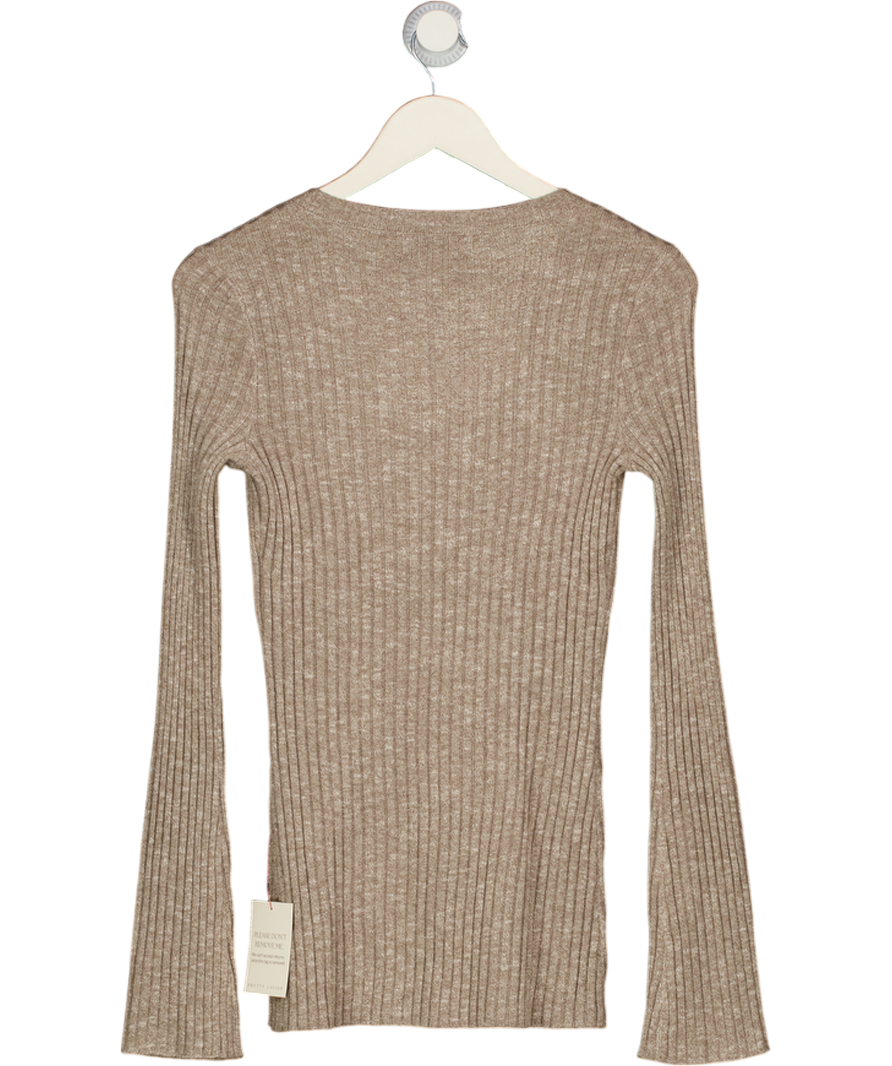 PRETTY LAVISH Grey Jessie V Neck Ribbed Knit Top UK XS