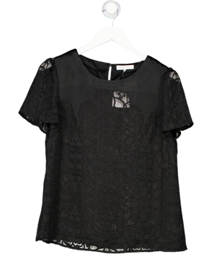 Rocha John Rocha Black Short Sleeved Mesh Patterned T-shirt UK 12