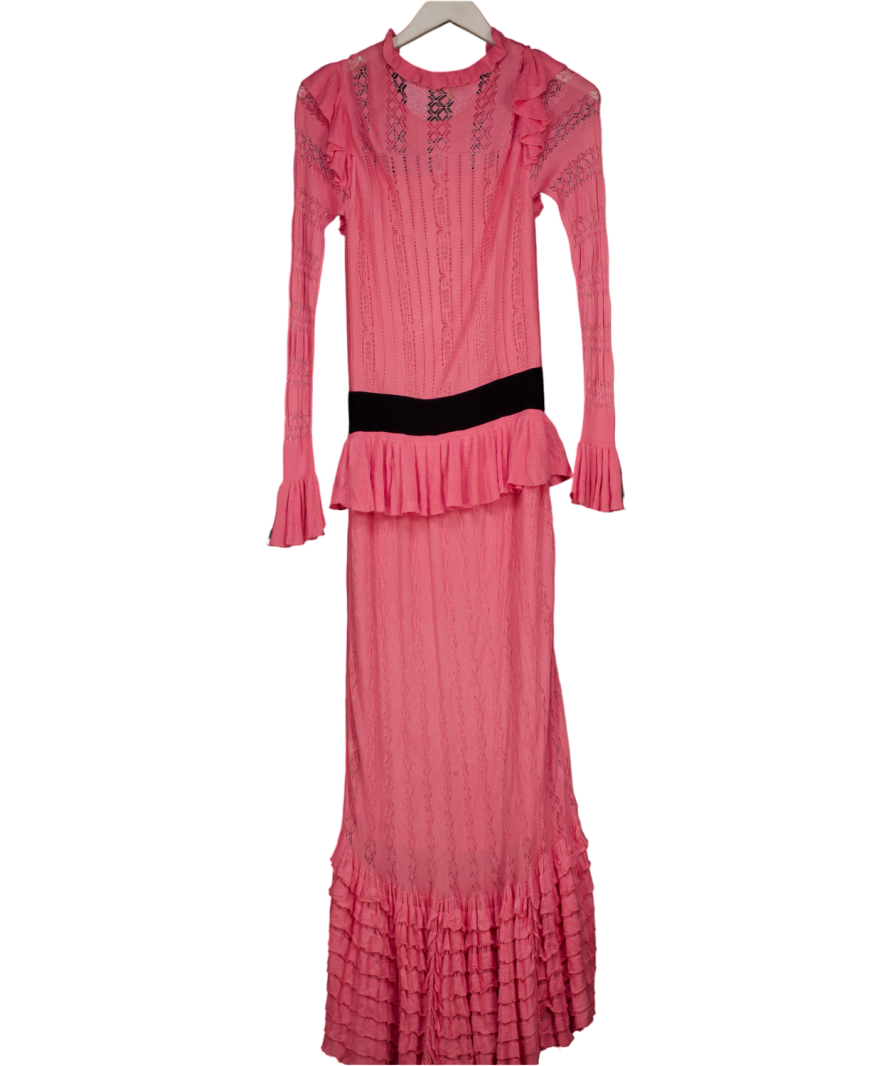 Luxe dressing Pink Ruffled Crochet Knit Maxi Dress UK S