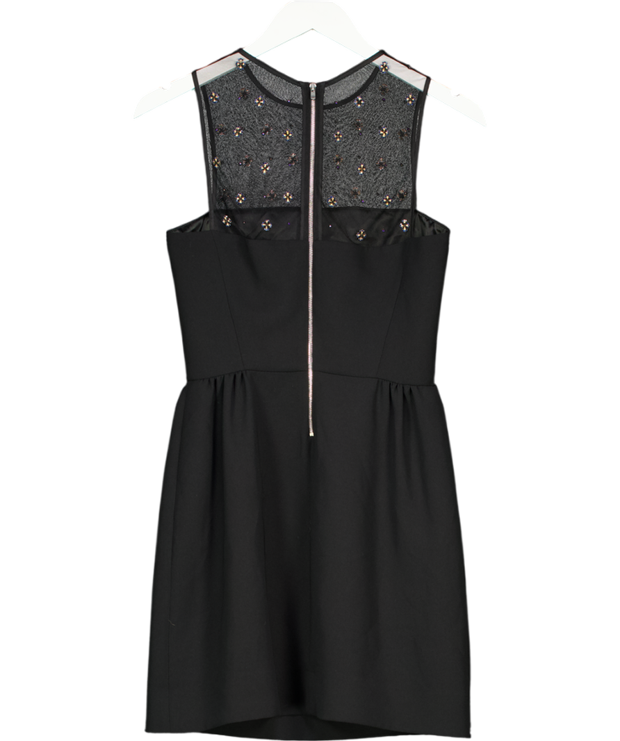 MAJE Black Embellished Mesh Neckline Crepe Fit & Flare Mini Dress Sz1 UK 8