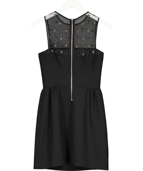 MAJE Black Embellished Mesh Neckline Crepe Fit & Flare Mini Dress Sz1 UK 8