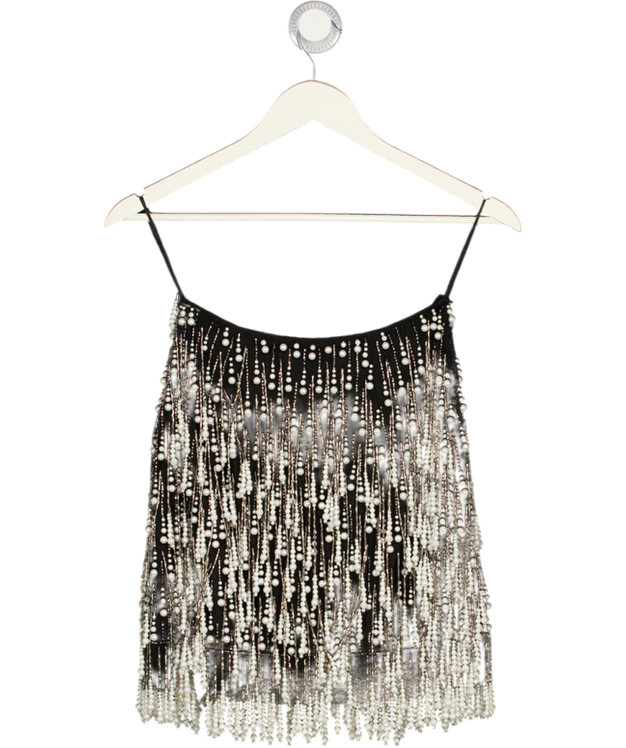 Karen Millen Black Pearl Tassel Embellished Woven Mini Skirt UK 6