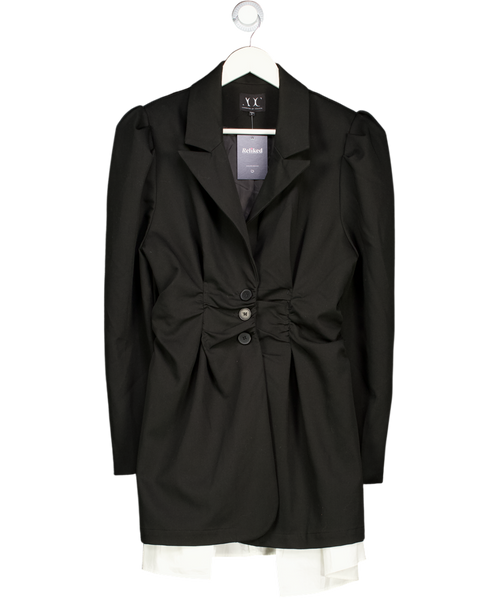 ABSENCE OF COLOUR Black Cinched Waist Blazer UK L