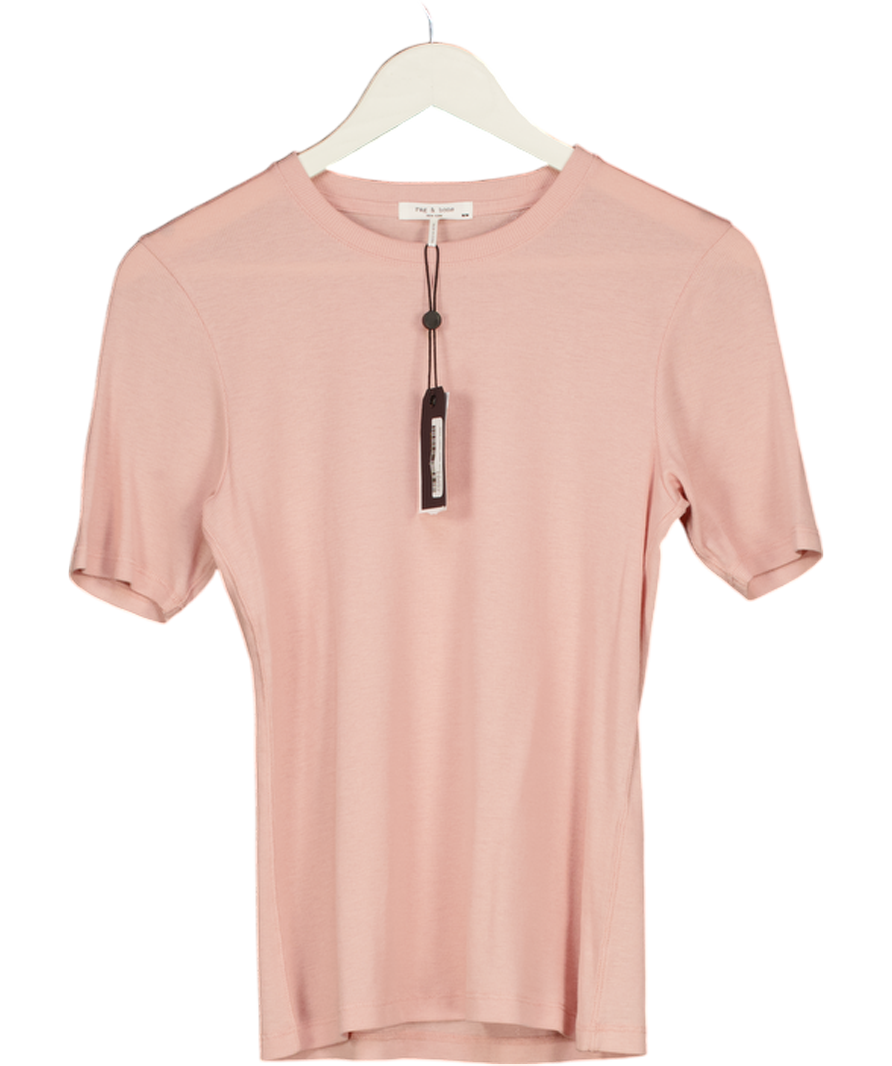 Rag & Bone Pink Dusty Pinkthe Rib Slim Ribbed Cotton-blend Jersey T-shirt UK M