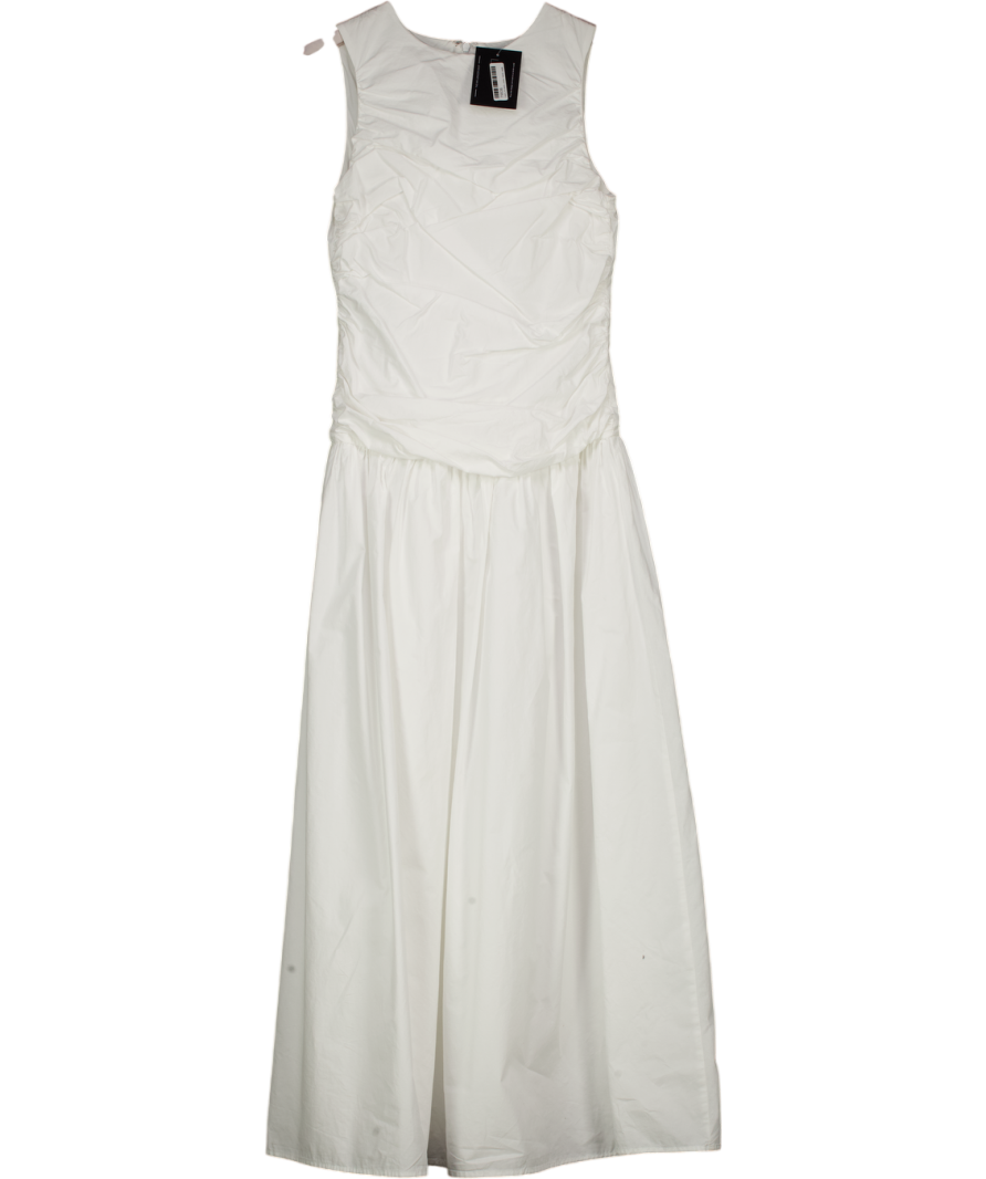 4th & Reckless White Ruched Cotton Drop Waist Maxi Dress UK 8