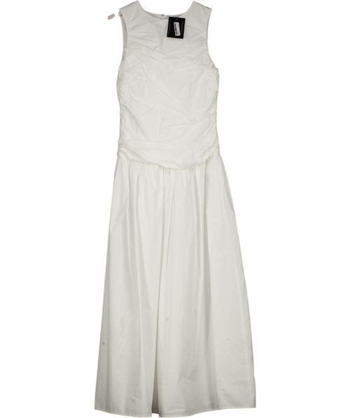4th & Reckless White Ruched Cotton Drop Waist Maxi Dress UK 8
