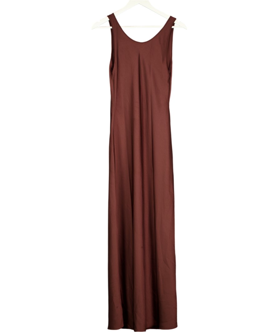 MANGO Brown Satin Dress With Low-cut Neckline UK S