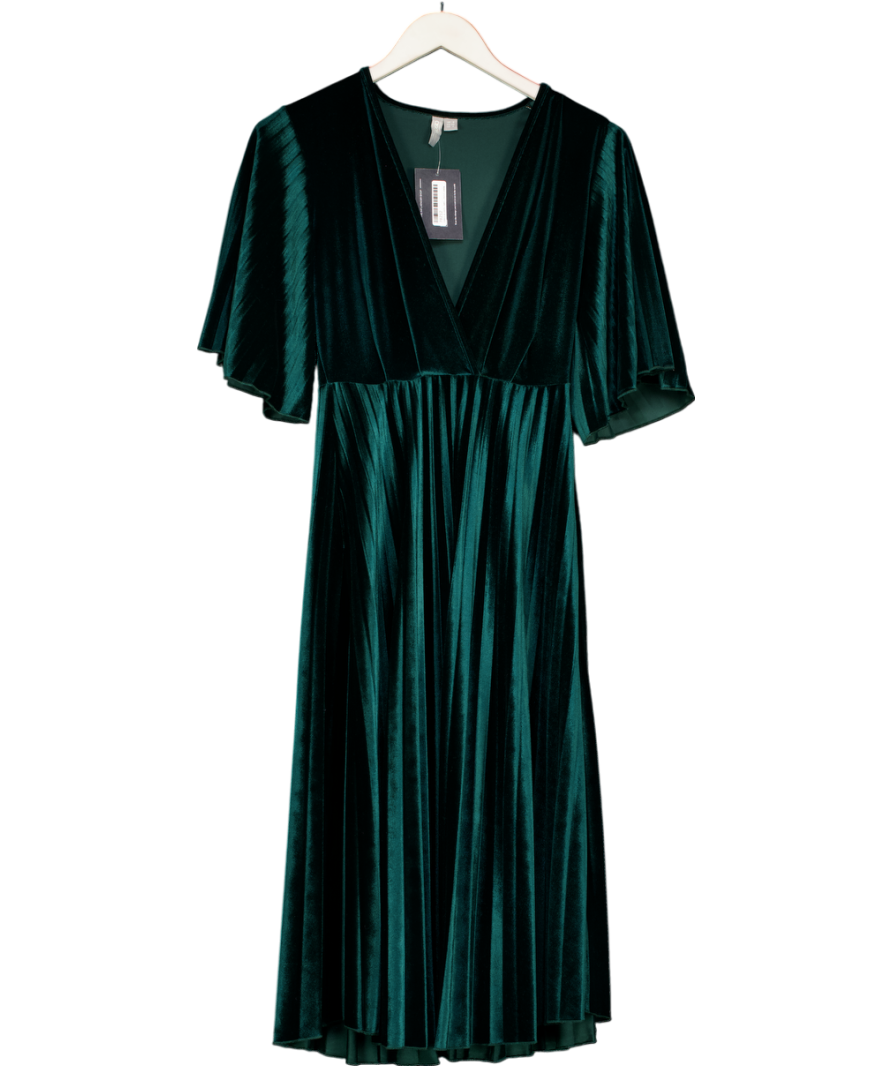 ASOS Green Pleated Velvet Kimono Midi Dress UK 8