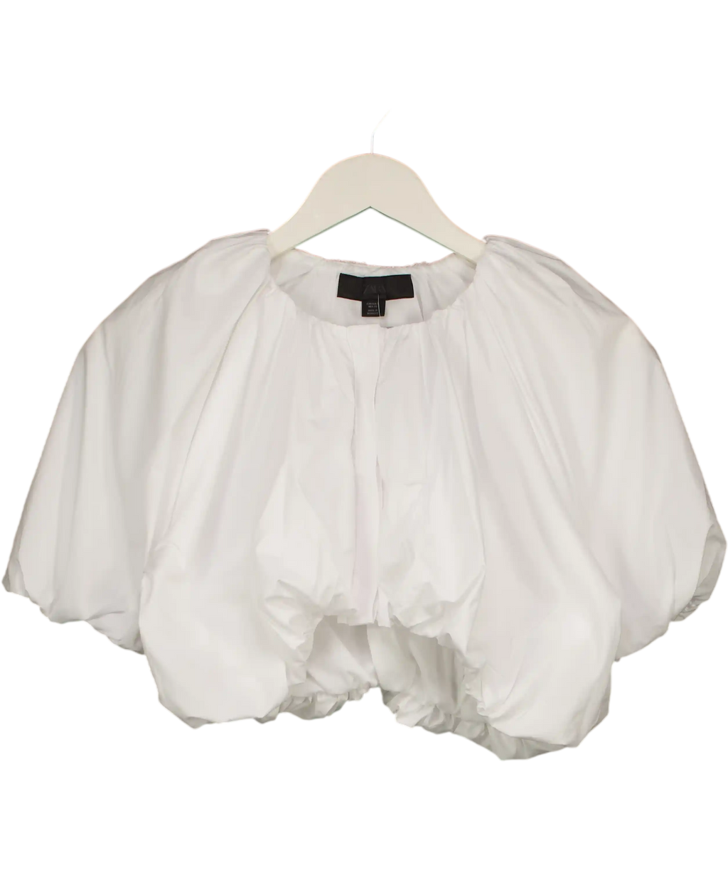 ZARA White Cotton Puff Sleeve Poplin Crop Top UK S