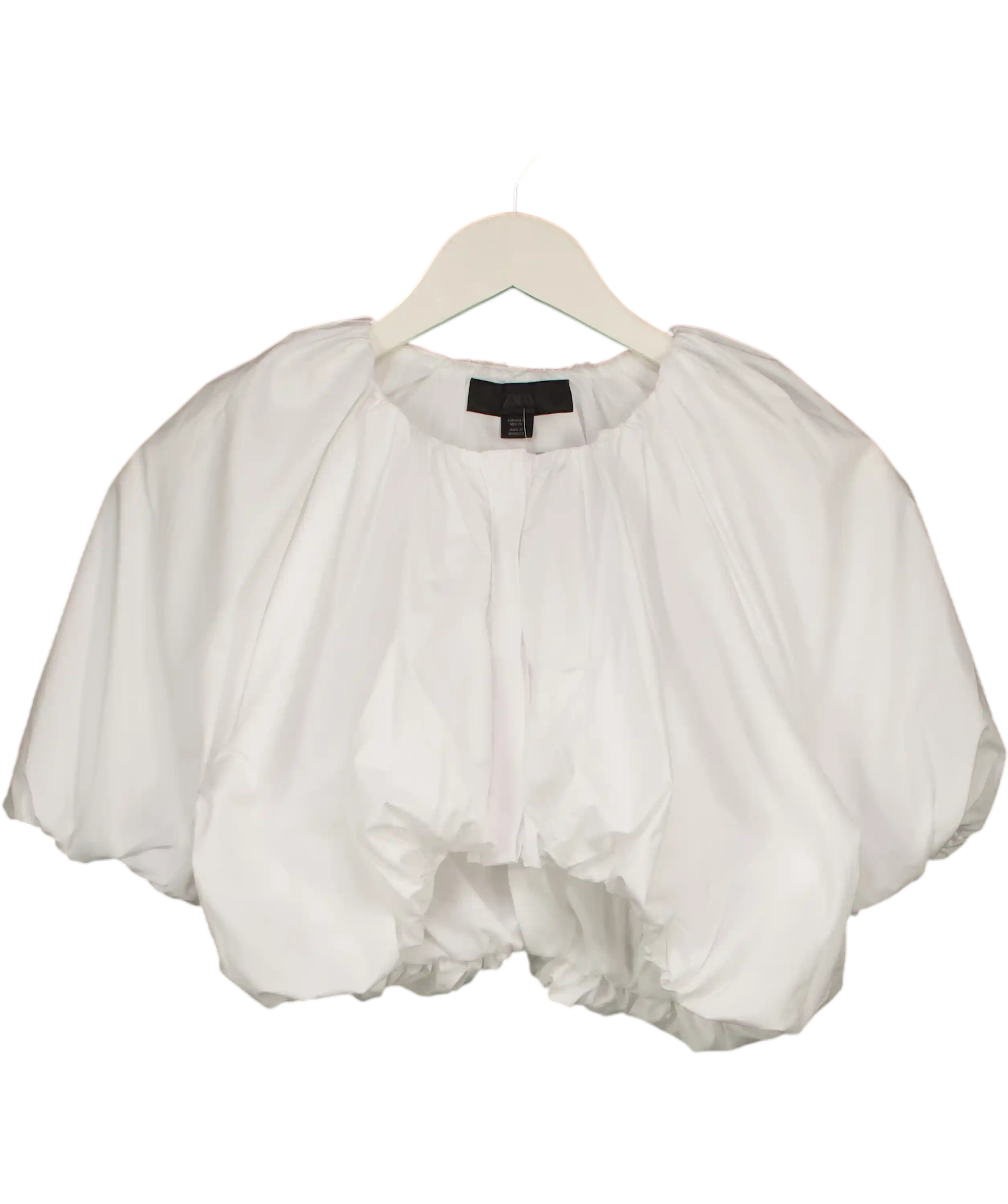 ZARA White Cotton Puff Sleeve Poplin Crop Top UK S