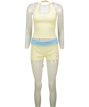 WHITE FOX 2-piece Lemon Yellow & Baby Blue Active Shorts & Halter Top Set UK M