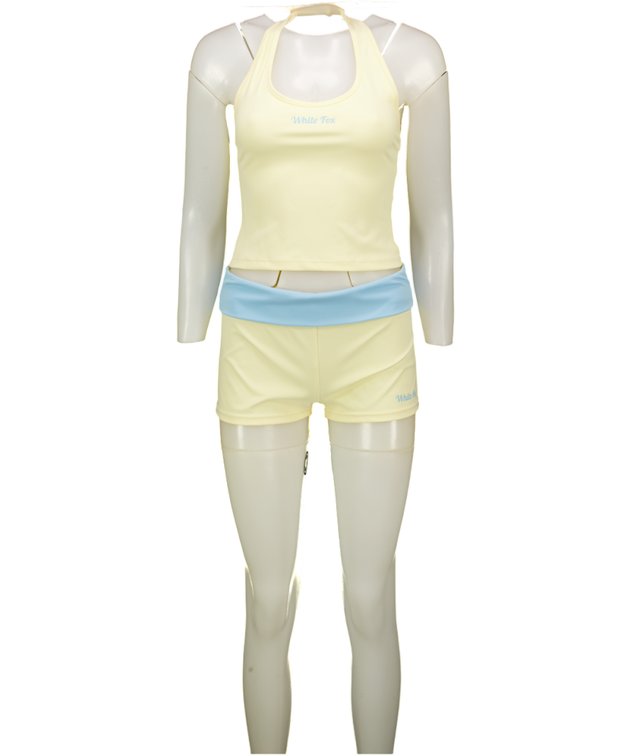 WHITE FOX 2-piece Lemon Yellow & Baby Blue Active Shorts & Halter Top Set UK M