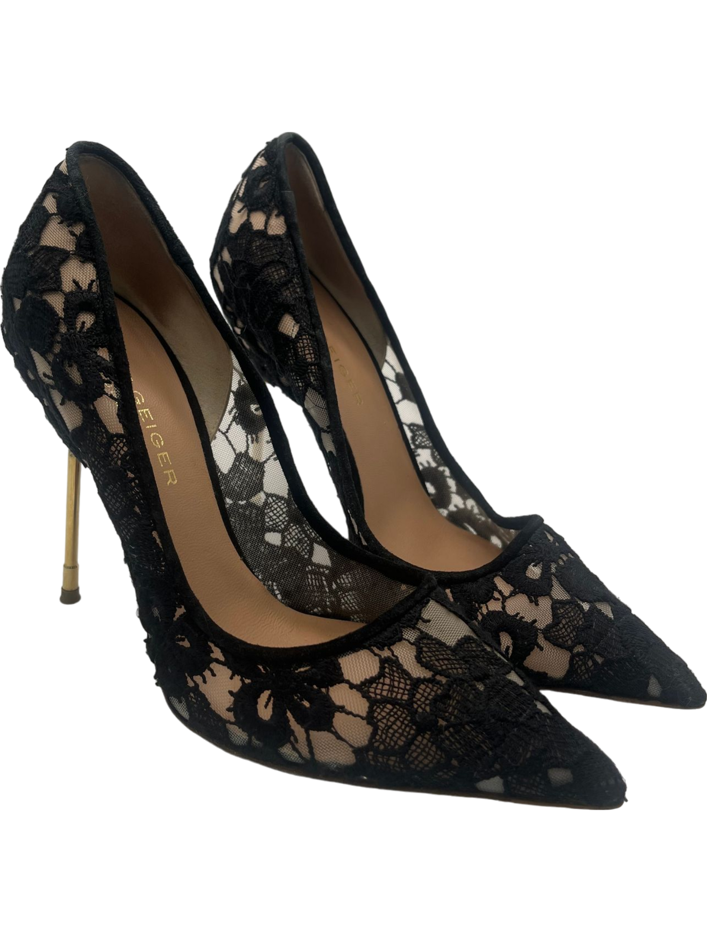 Kurt Geiger Black Lace High Heeled Pointed Toe Stiletto Shoes UK 7