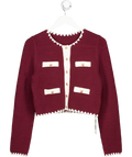 COMMENSE Burgundy Red Contrast Scalloped Trim Metal Button Cardigan UK S