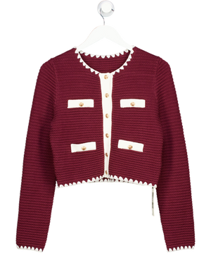 COMMENSE Burgundy Red Contrast Scalloped Trim Metal Button Cardigan UK S