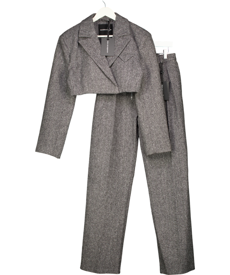 maniere de voir Grey Wide-shoulder Tailored Crop Blazer (uk8) And Pleated Trouser (uk10) Set UK S
