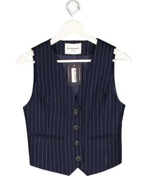 DE SAVARY LONDON Navy Blue Pinstripe Suit Waistcoat UK S/M