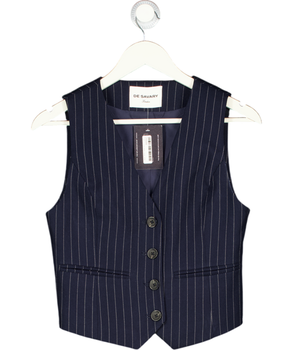 DE SAVARY LONDON Navy Blue Pinstripe Suit Waistcoat UK S/M