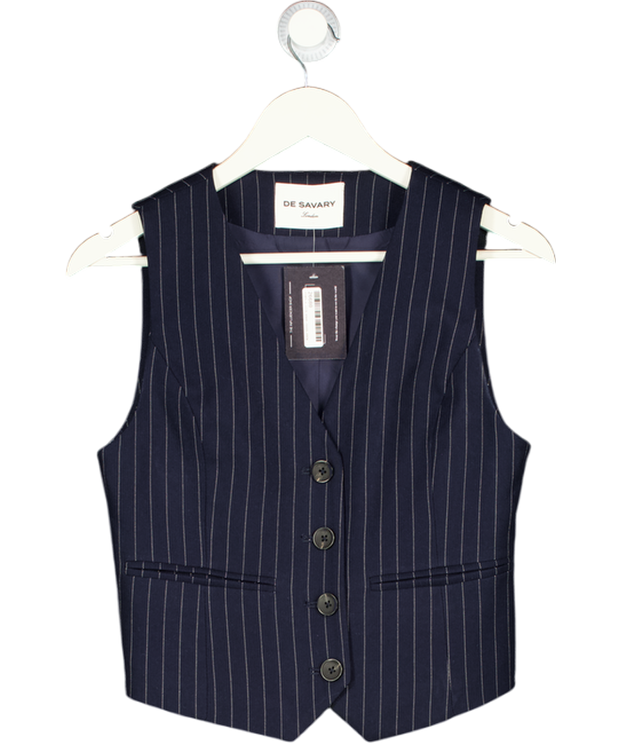 DE SAVARY LONDON Navy Blue Pinstripe Suit Waistcoat UK S/M