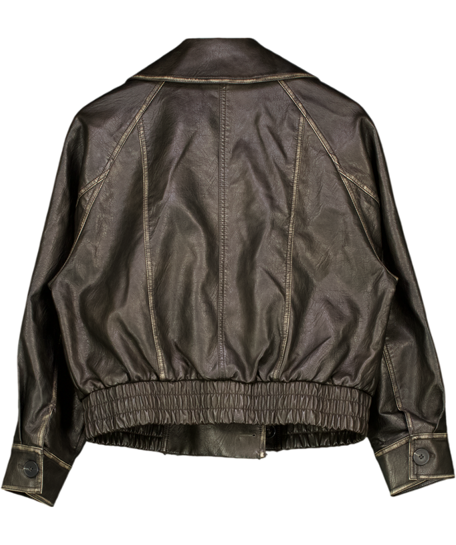 RIVER ISLAND Black Faux Leather Double Breasted Jacket UK S