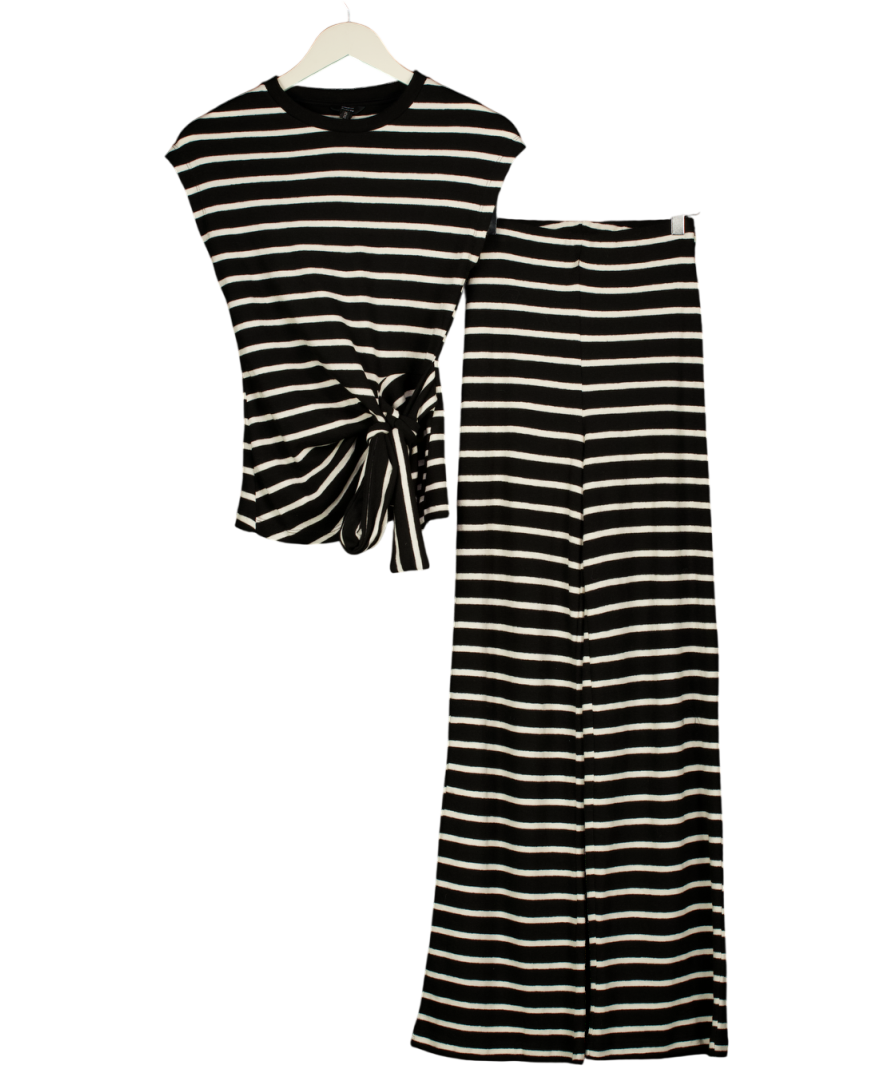 RIVER ISLAND 2-piece Black & White Striped Cotton Blend Knitted Top & Trouser Set UK XS