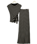 RIVER ISLAND 2-piece Black & White Striped Cotton Blend Knitted Top & Trouser Set UK XS