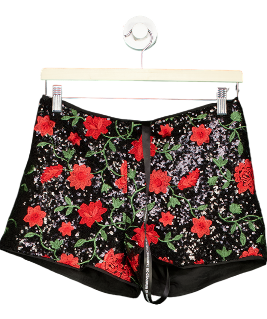 SLA the label Black Rose Sequin Mini Shorts UK XS