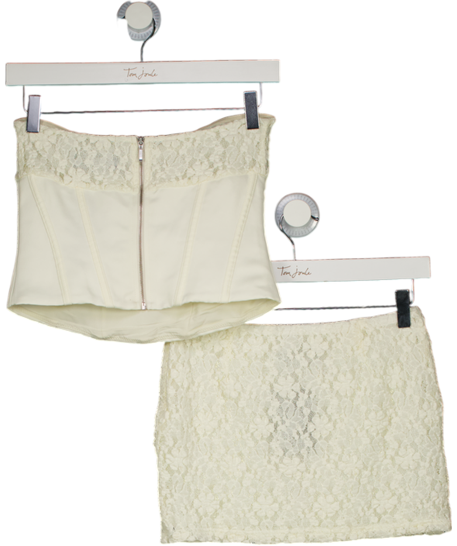 WHITE FOX 2-piece Cream Leave An Impression Strapless Bustier Top And Mini Skirt Set UK XS