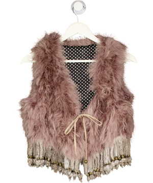 Beige Marabou Feather Beaded Trim Gilet UK S