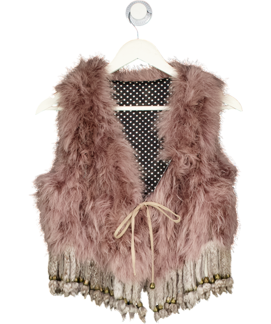 Beige Marabou Feather Beaded Trim Gilet UK S